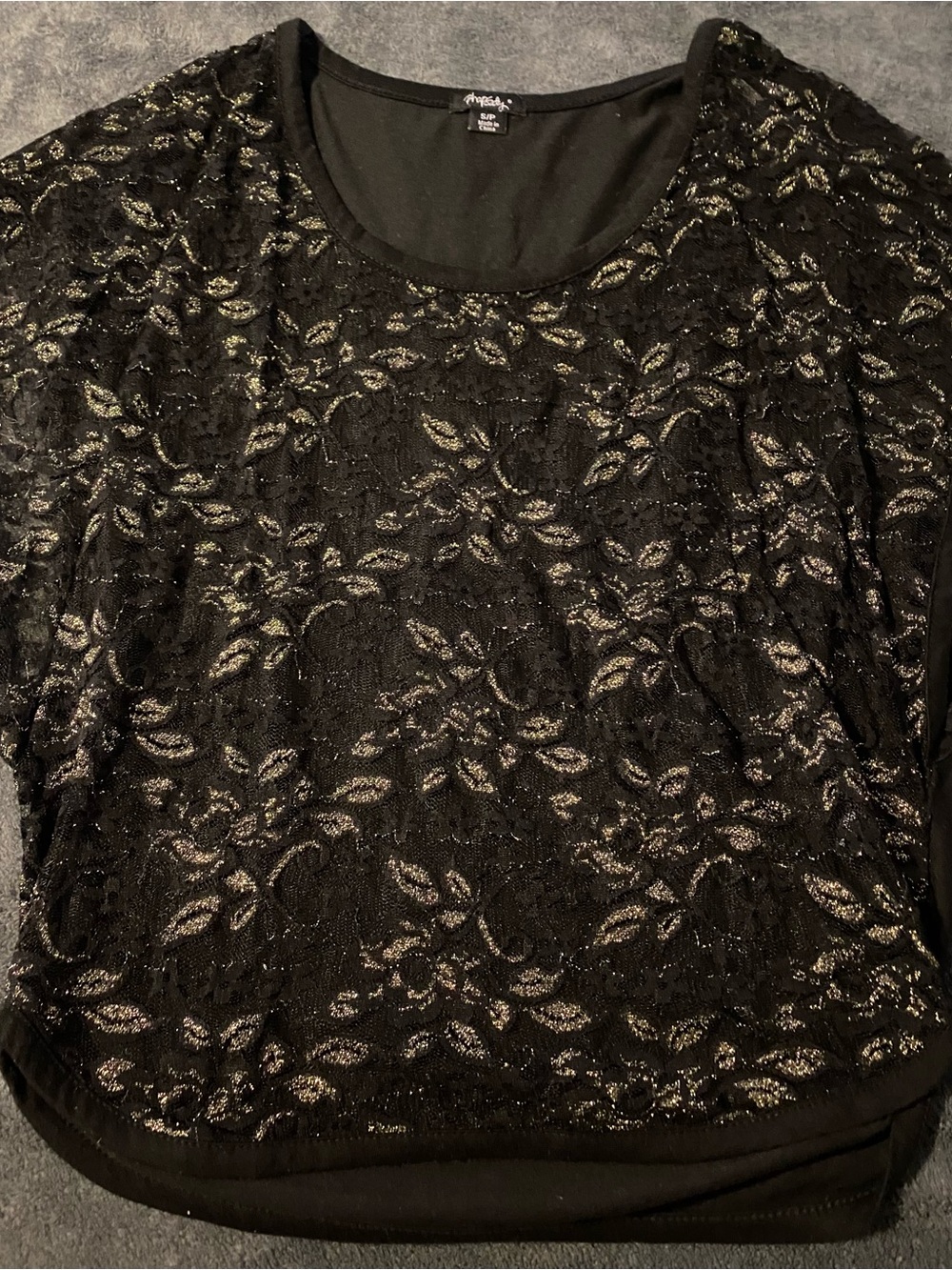 Rhapsody Black Metallic Lace-Overlay Pullover Top